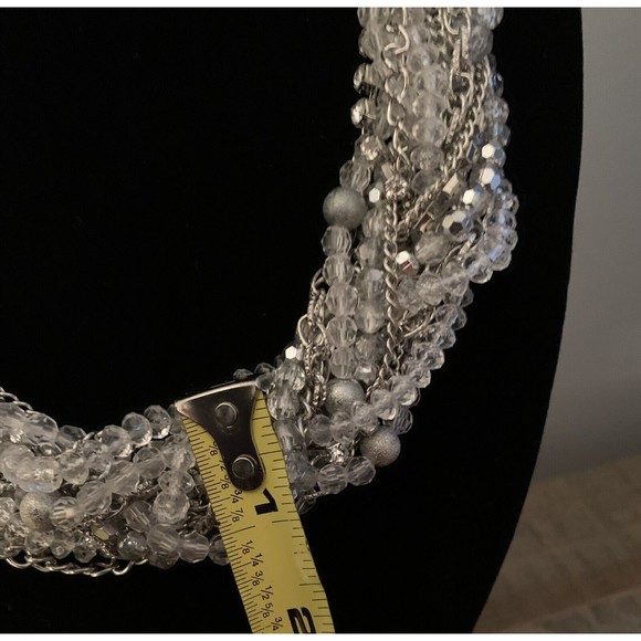 Thalia Sodi Necklace Twisted Silvertone Chain & Clear Bead Choker - Picture 7 of 13